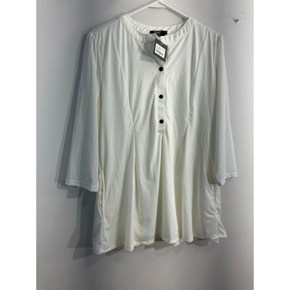 Womans R & B Collection Pullover Blouse Swing XL White Lined 1/4 Button Down NWT